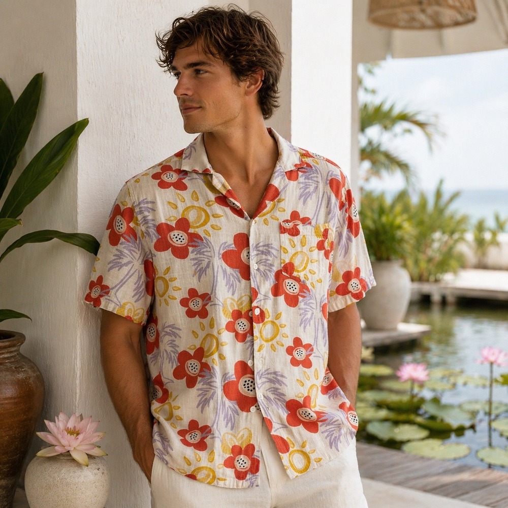 Banks Journal Button Up Men S‎ Floral Sun June Shine Linen Blend Shirt